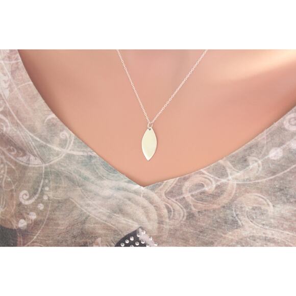 Sterling Silver Flat Large Marquis Charm Necklace - Picture 2 of 3